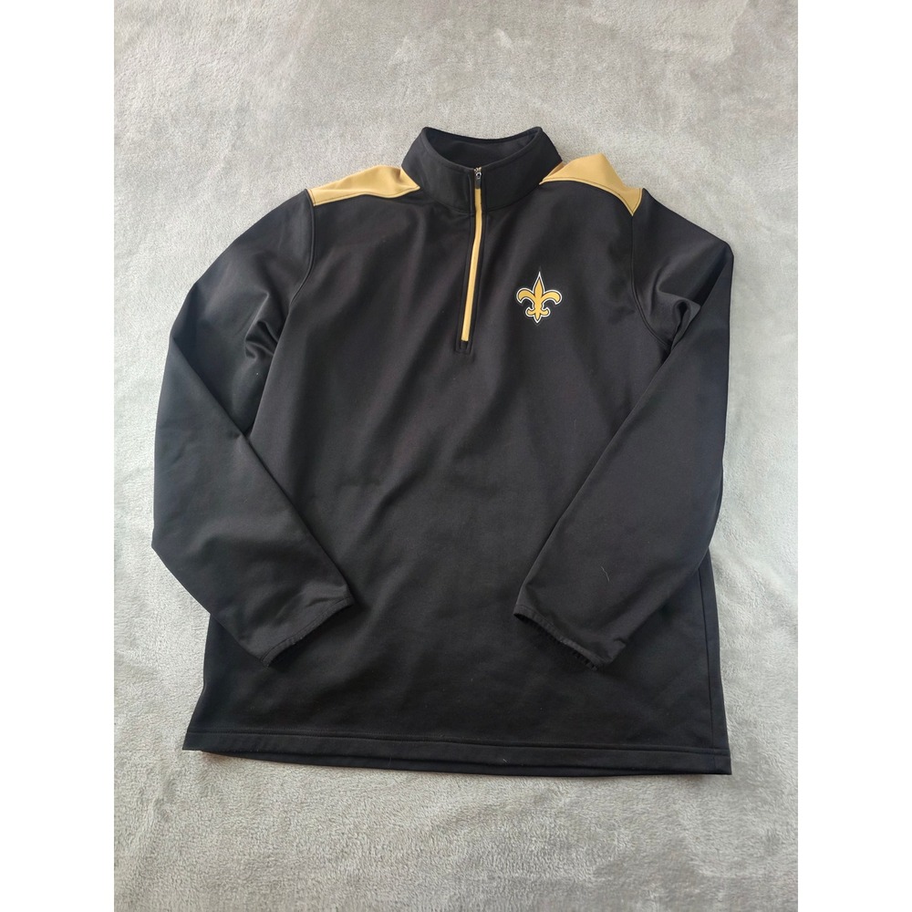 NFL New Orleans Saints 1/4 Zip Pullover Mens Large Black Gold Fleece Lined